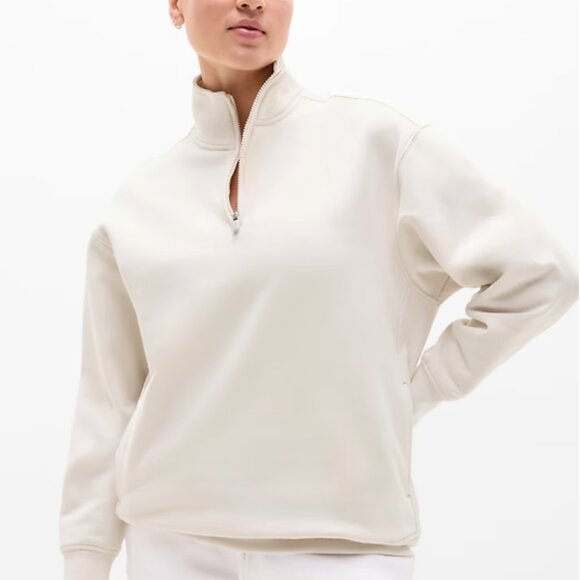 Athleta Tops - Athleta Forever Fleece 1/4 Zip Sweatshirt Bone Color size XL